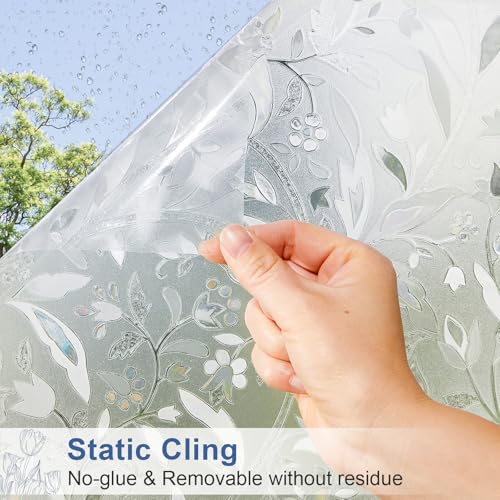 Lifetree Stained Glass Window Film Privacy 45x200cm, Self-Adhesive Rainbow Decorative Frosted Window Film with UV Protection Ideal for Home Office or Bathroom