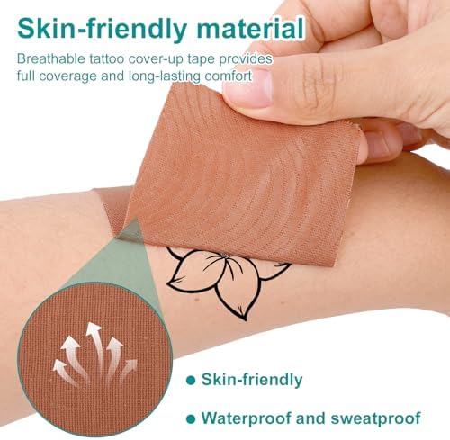 2 Rolls Tattoo Cover-up Tape, 5m/16.4ft Cuttable Water-Resistant & Sweat-Resistant Waterproof Tattoos Cover-up Makeup Patches Skin Concealer Bandage for Scars Birthmarks (Light Skin Tone) - 2