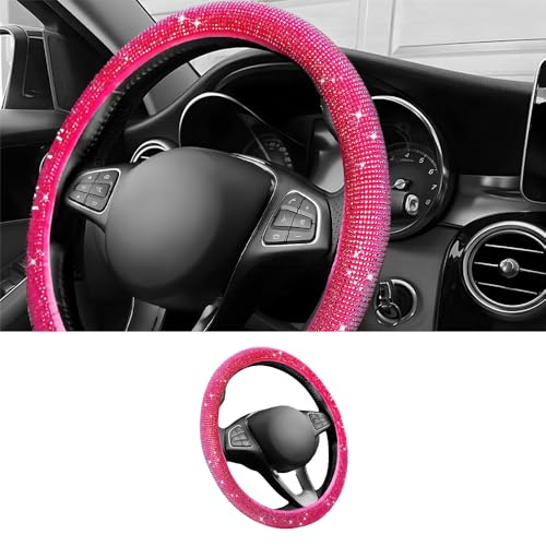 Image of Car Steering Wheel Cover with Sparkly Rhinestones, Bling,Suitable for Most 14.5 inch-15 inch Pickup Trucks, SUV (Pink)