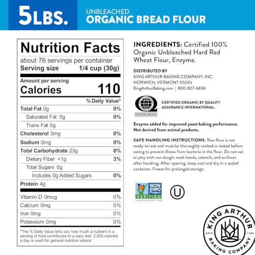 King Arthur 100% Organic Bread Flour, Unbleached, 5 lb, Non-GMO Project Verified - image 5