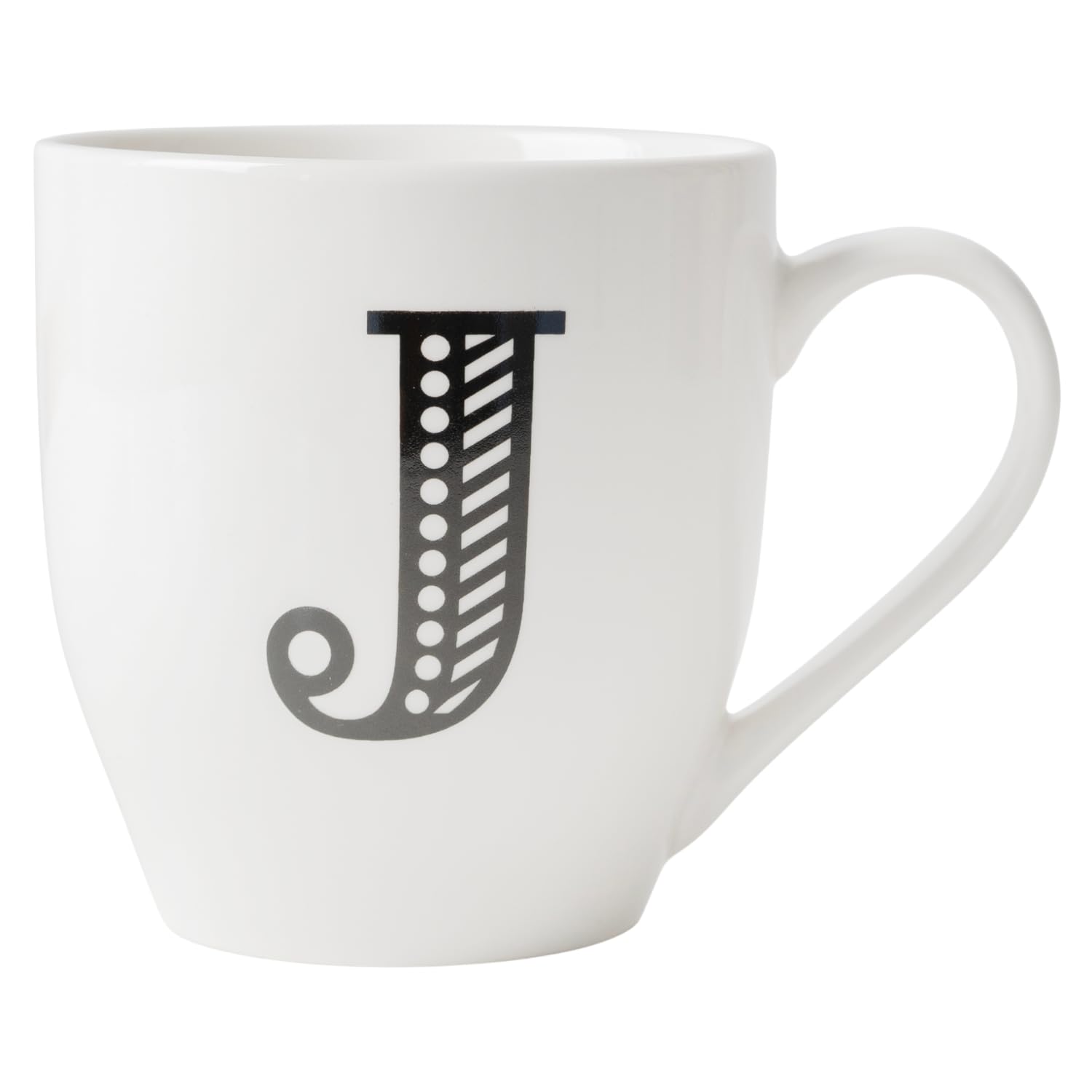 FabFinds Hugga Mug with Initials Classic Black and White Ceramic Large Gift Coffee Cups 500ml (H11cm X W11cm) (Approx.) (J)