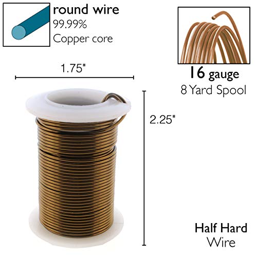 Image of The Beadsmith Wire Elements 16-Gauge Lacquered Tarnish-Resistant Copper Wire for Jewelry Making, 8 Yard, 7.32 Meter Spool (Vintage Bronze Color)