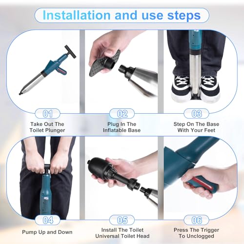 Image of Toilet Plunger Drain Clog Remover Set,High Pressure Drain Unclogger - Air Plunger with Real -Time Barometer,for Toilets, Bathroom Floor, Kitchen Clogged, Drain Sinks and Plumbing Clogs
