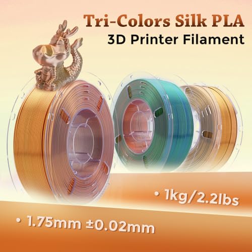 Image of VOXELAB Silk Tri-Color PLA Filament 1.75mm for 3D Printer, Rainbow Multicolor Silk PLA 1KG (2.2lbs) Spool, High Precision + /- 0.03mm, Smooth & Shiny 3D Printing Filament, Gold Silver Copper