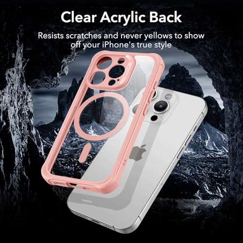 Image of ESR for iPhone 15 Pro Max Case, Compatible with MagSafe, Full-Body Military-Grade Drop Proof Case with Built-in 9H+ Tempered Glass Screen Protector, Armor Series, Clear Pink