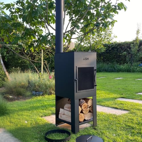 Terrassenofen - Gartenofen - Grill - Terrassenofen - Gartenkamin mit Kamin - Schwarz - ASH Stoke
