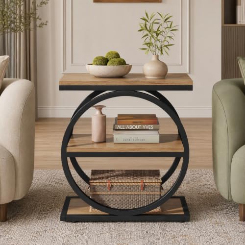 1Easylife Side Table, 3 Tier End Table, Small Accent Table, Natural Brown - Image 3