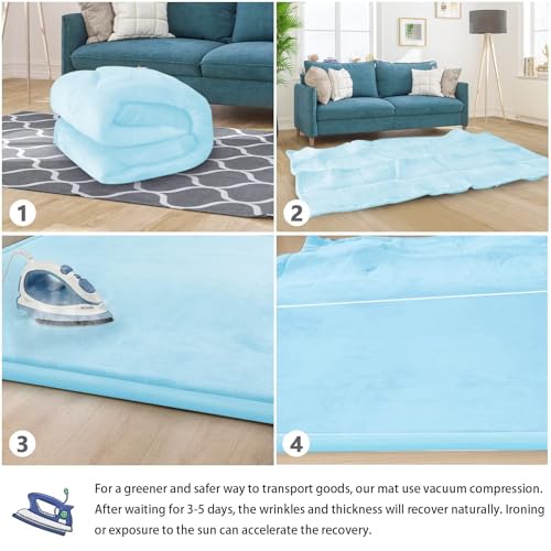 Image of Baby Play Mat for Floor Nursery Muscle Mat Area Rug Playroom Rug 50 inchx50 inch Elastic Foam 1.3 inch Thick Crawling Mat for Babies,Toddlers, Infants,Kids (Ice Blue)