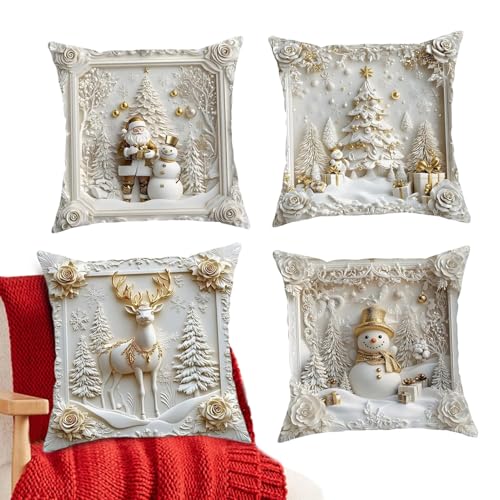 4PCS Set Weihnachtskissenbezüge, 45×45cm Weiße Dekorative...