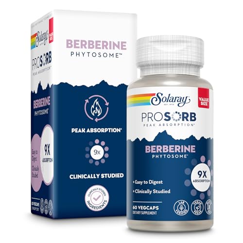 Image of SOLARAY Berberine Phytosome - 9X Absorption and Easy-to-Digest - Standardized to 30% Berberine HCl - Vegan, Made Without Soy - 60-Day Guarantee - 60 Servings, 60 VegCaps