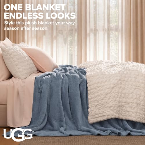 Image of UGG Whitecap Queen Blanket, Plush Fleece, 90 inch x 90 inch, Blue