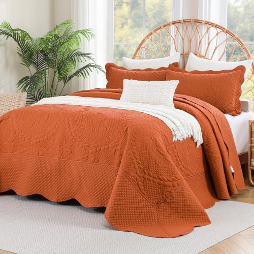 Image of EVENHUG Oversized King Bedspreads California King Quilt Set with Pillow Shams Extra Wide Large King Size Quilts Lightweight Coverlet Bedding Sets Caramel 120 inchx128 inch