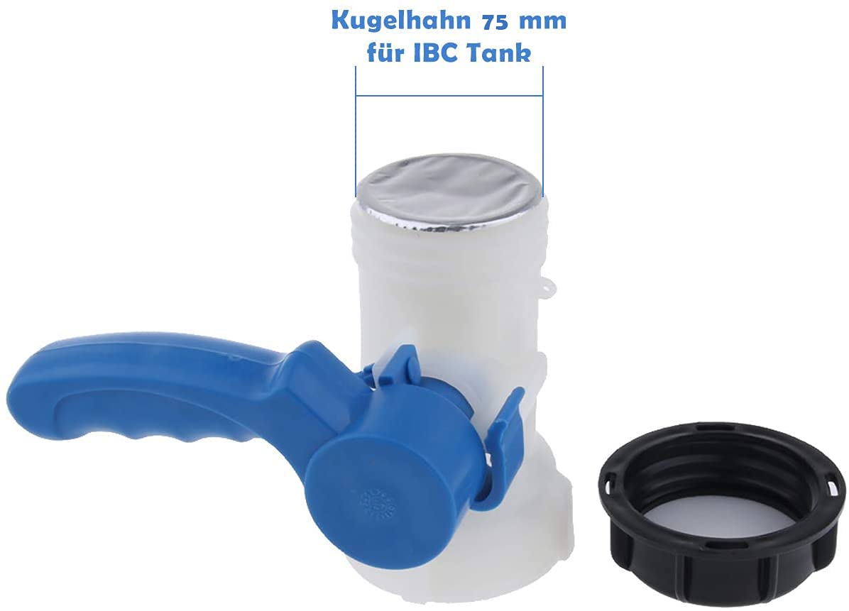 Yikko Adaptateur universel pour réservoir d'eau IBC, vanne à papillon en polyéthylène haute densité, noir + blanc + bleu, 75 mm DN50