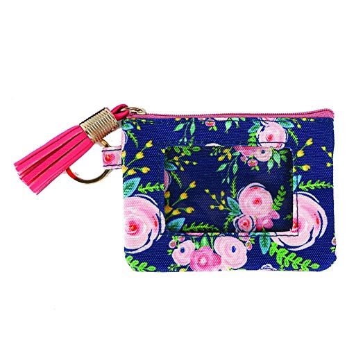 Portland Floral Blue and Gold Tone 5 x 4 Polyester Fabric Tasseled ID Wallet