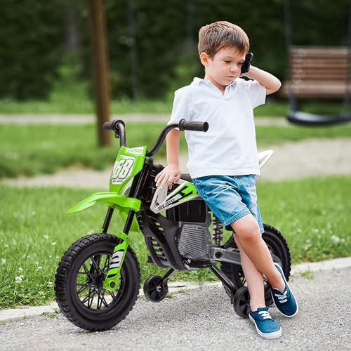 AIYAPLAY Kinder Elektro-Motorrad, 12V Kindermotorrad mit Musik, Kinderfahrzeug mit abnehmbar Trainingsrädern, 2,4-5 km/h, für 3-6 Jahre Kinder, max. 30 kg, Grün – Bild 3