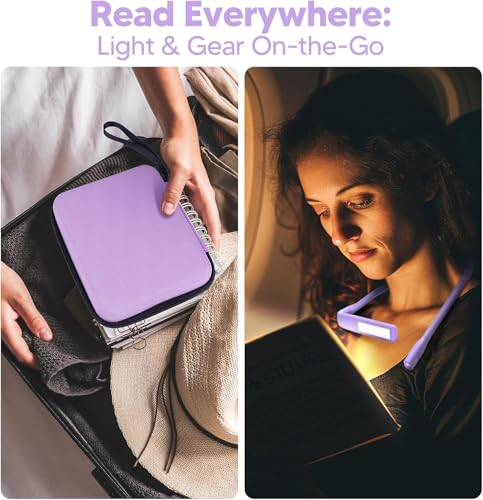 Image of Back to School Supplies Reading Light: Purple Gifts Neck Light with Storage Case for Book Lovers Knitters Crafters, 10-80Hrs Eye-friendly Rechargeable Book Reading Lamp Knitting Crochet Craft Light