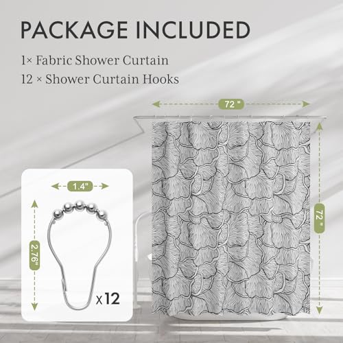 Image of AmazerBath Black and White Shower Curtain, Bathroom Shower Curtain with 12 Shower Curtain Hooks, Rustic Fabric Black and White Shower Curtain Set, 72x72 Inches