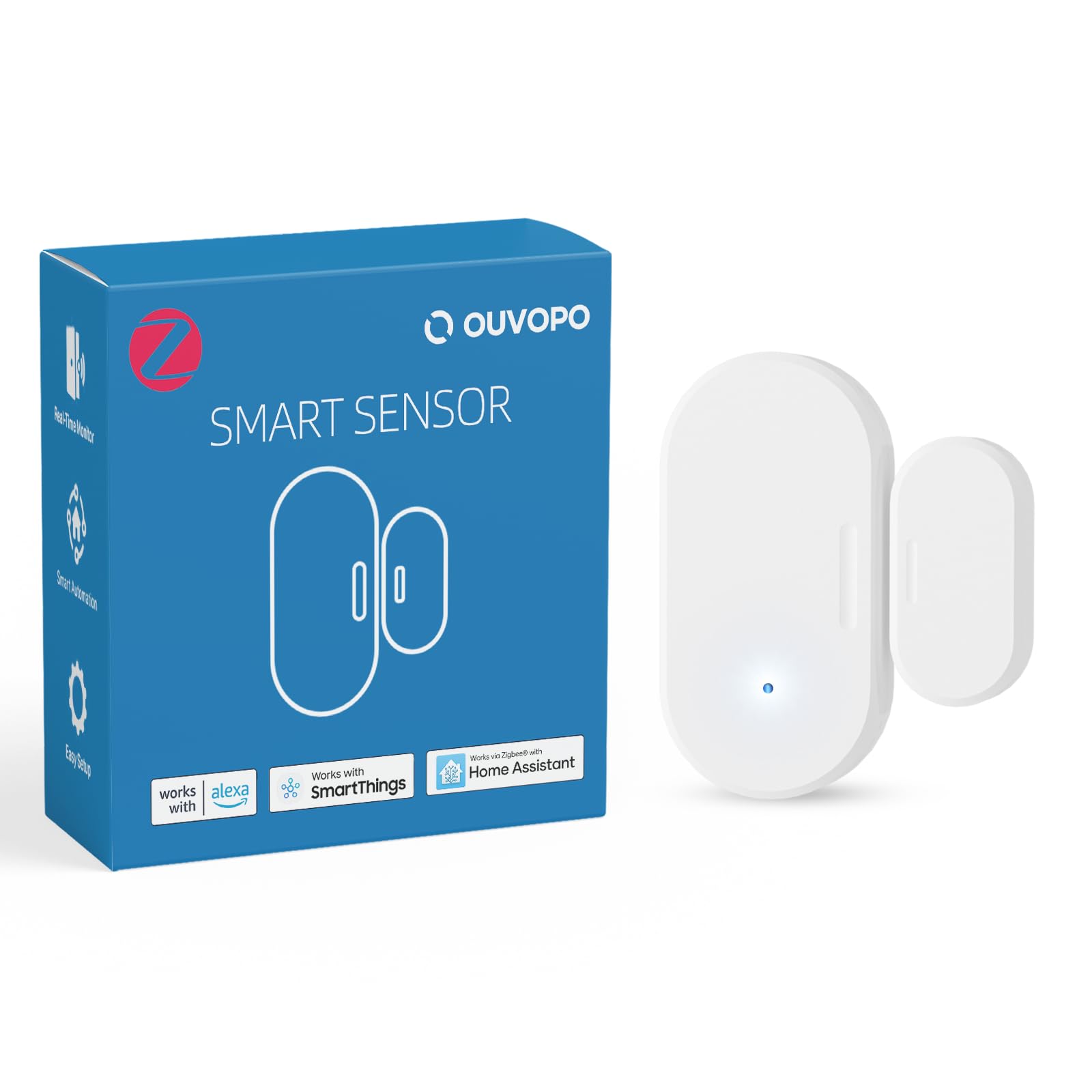 OUVOPO OUVOPO Zigbee Contact Sensor 1 Pack, Mini Smart Door Sensor, Home Automation, Kid Safety, Burglar Alert, Work with Alexa, SmartThings, Home Assistant, Aeotec, Homey, Hubitat with Build-in Zigbee Hub