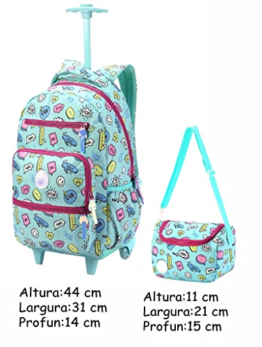 Kit Mochila Rodinha Feminina Lancheira Escolar Juvenil Infantil Grande Mala Malinha Bordo Reforçada