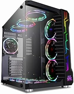SZSKYING ATX PC Case with 10pcs Argb Fans Control Remote,Computer Game Mid Tower Airflow 3.0 USB Gaming Case Tempered Glass Panel Black