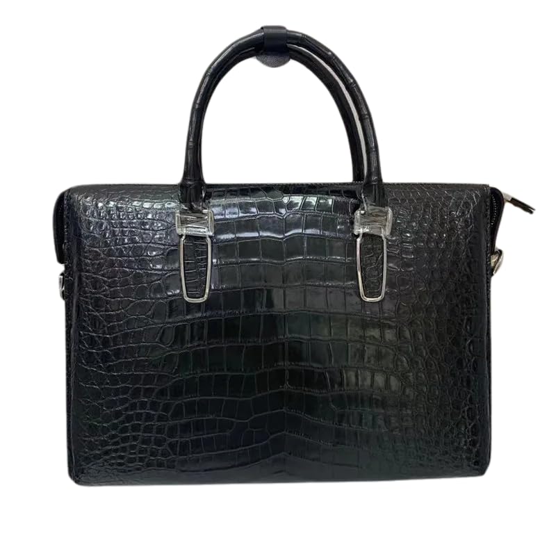 Authentic Exotic Crocodile Belly Skin Businessmen Fancy Briefcase Genuine Alligator Leather Male Large Working Laptop Handbag, Black
