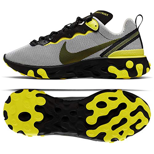 Nike Mens React Element 55 Casual Shoes (9, Pure Platinum/Black/Dynamic Yellow)