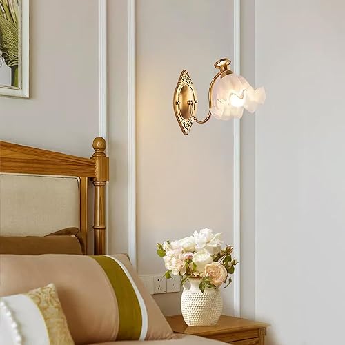 Miniatura 4 de Farmhouse Flower Glass Wall Sconce Vintage Metal Light Fixture E26E27 Base for Bathroom Over Mirror Bedroom Kitchen Living Room(Gold)