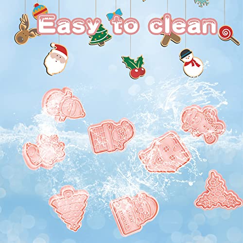 24 Pieces Christmas Cookie Stamps Gingerbread Cookie Cutters Xmas Embossing Santa Claus Elk Snowman Shapes 3D Plastic Cookie Molds for Baking Holiday Party Supplies
