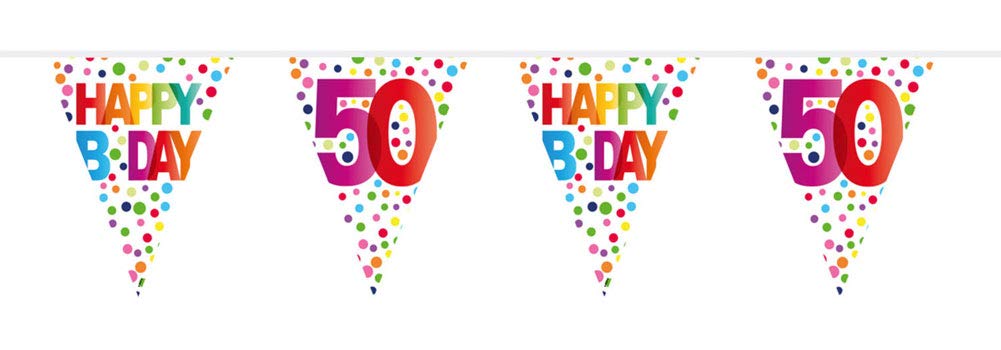 Folat 27150 40th Birthday Happy Bday Dots Bunting Garland-10 m, Multi Colors