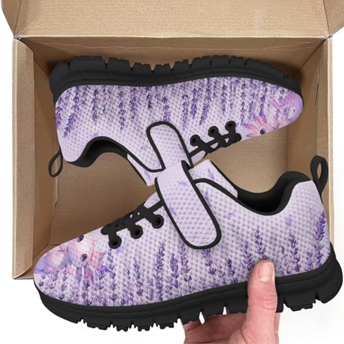 Kids Shoes, Boys Girls Sneakers Lightweight Athletic Walking/Running Tennis Shoes(Little Kid/Big Kid) Axolot Floral Pattern（Black Sole）2