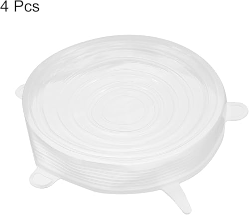 Miniatura 3 de uxcell Tapas elásticas de silicona, paquete de 4 tapas redondas de 5.71 pulgadas, tapas de silicona reutilizables para tazas, cuencos y fundas para
