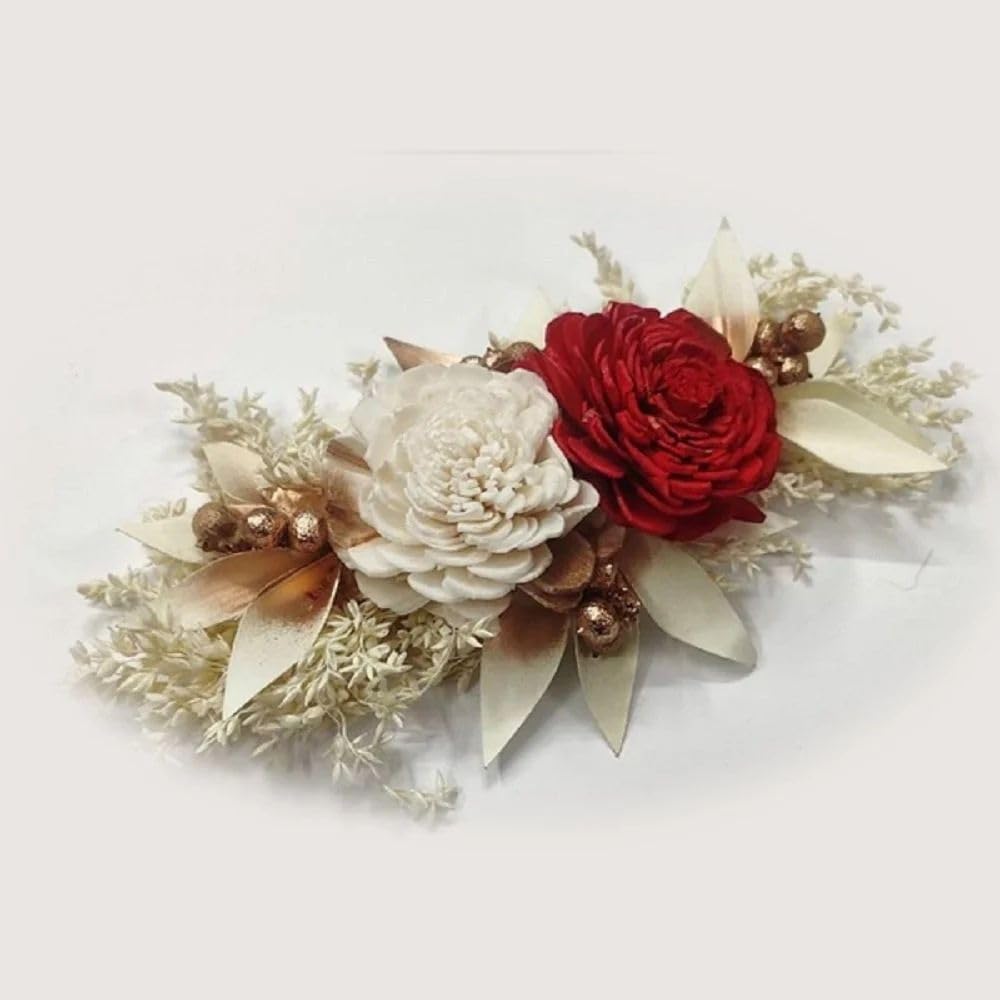 Dried Flower Arrangement, Red and White Sola Flowers with Gold Berries, Festival Decoration, Creative Crafts-image-44