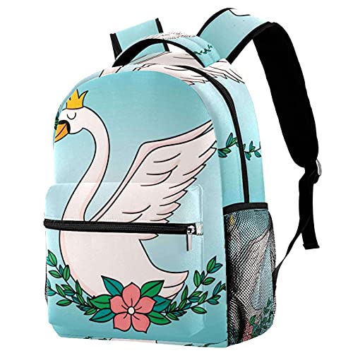 Sac à dos enfants avec poches latérales grand compartiment design cygnes blancs