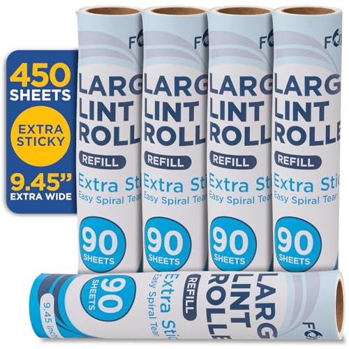 Lint Roller Refills – 9.45 Inch Wide – Lint Rollers for Pet Hair Extra Sticky Refills – Ideal for Furniture, Clothes, Bedding - 5 Pack 450 Sheets