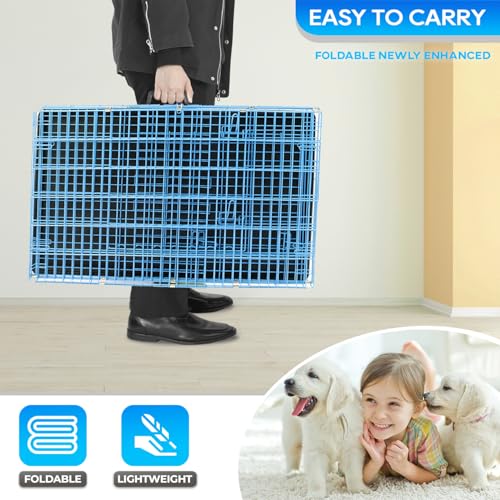 FDW Dog Crate for Small Dogs 18 Inch Folding Metal Wire Pet Cage Single Door W/Divider Panel Indoor Outdoor Kennel Leak-Proof Plastic Tray,Blue by FDW - Image 4