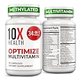 10X Health Optimize Multivitamin for Men - 90 Capsules, Methylated Multivitamin 34 in 1 Formula with 800 mcg of Vitamin B12, 5-MTHF, NAC - Methyl B Complex, MTHFR Supplement