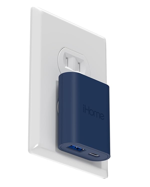 iHome USB C Charger: AC Pro 20W Multiport (1 USB-C Port, 1 USB-A Port), Flat USB Block, Dual Port USB Plug Adapter & Phone Charging Block (Navy) by iHome - Used condition - US$12.01