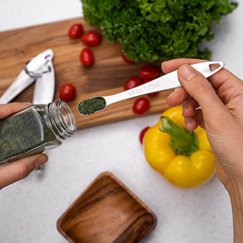 Balci Heavy Duty Stainless Steel Measuring Spoons For Narrow Spice Jars With Slim Handles And Etched Markings & Removable Clasp, Perfect Measuing Spoons And Table Spoons #TOP1