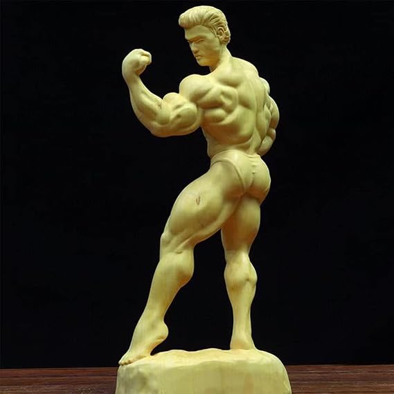 Character Statue Decoration, Bodybuilder Figurine Wood Carving Crafts Creative Male Body Torso Illustration Decorative Ornaments Collection Decor Gift