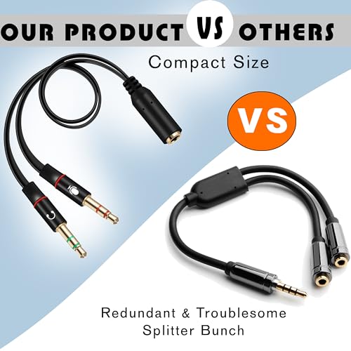 SaiTech IT 3.5 mm Exclusives Headphone Splitter for Computer 3.5mm to 2 Dual Mic Audio Y Splitter Cable Smartphone Headset to PC Adapter, Tablet (2 Pk Black 2M 1F) - Thumbnail 6