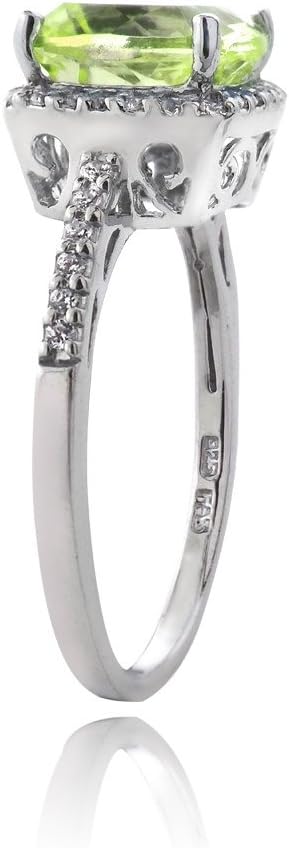 Ice Gems Sterling Silver Light Green and Clear Cubic Zirconia Cushion-Cut Halo Ring - Image 2