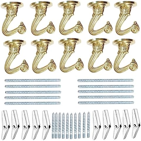 LIFEUNITE 10 Sets Metal Ceiling Hooks, White Heavy Duty Ceiling Hanging Hooks for Plant, Basket and Canopy Cover