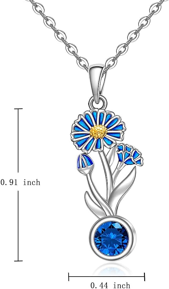 Fenthring Birth Flower Necklace September Birthstone Aster Flower Necklace for Women Sterling Silver Aster Pendant Jewelry Charm Mothers Day Birthday Christmas Gifts - Image 2