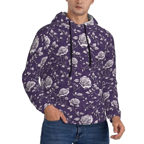 Hoodies For Men - Elegant Purple Rose Print Long Sleeve Casual Men'S Hoodies & Sweatshirts Pullover With Pocket