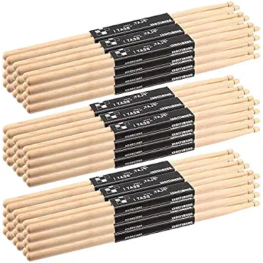 TAICHEUT 72 Pieces 36 Pairs 5a Drumsticks, Maple Wooden Drum Sticks, Wood Tip Drumstick Bulk, Percussion Accessories for Drummer, Beginner, Drumming, Practice, and Performance (Yellow)