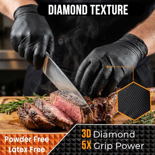ANBOSON 10 Mil Nitrile Disposable Gloves Heavy Duty Mechanic Gloves Raised Diamond Texture Thick (Black of 1000, Medium) by ANBOSON - Image 4