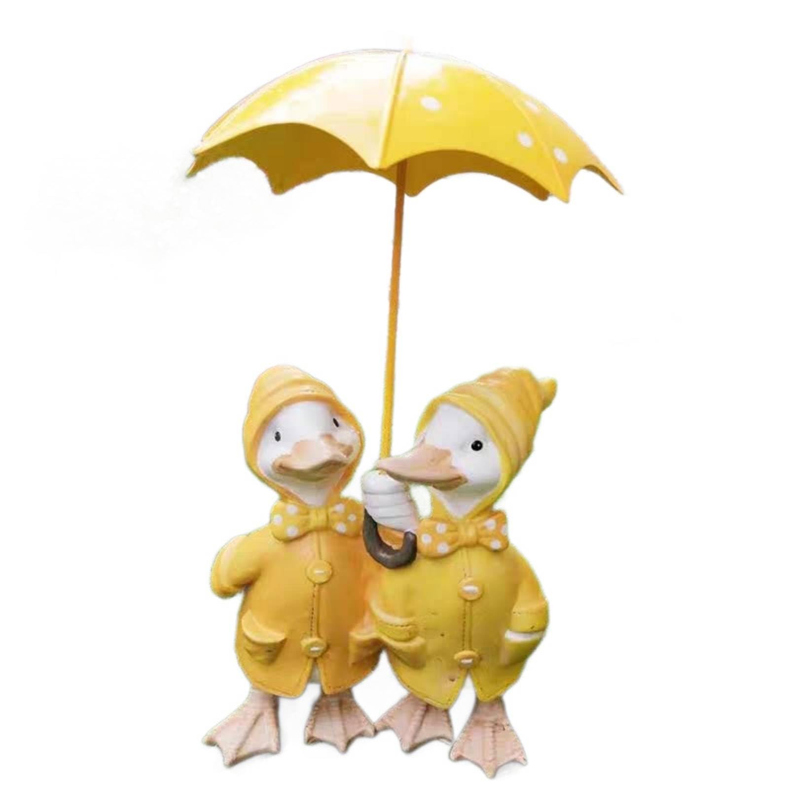 Colcolo Paar Entenfigur Ente Garten Statue Figur mit Regenschirm aus Kunstharz Sicherer Stand Dekorative Akzente für Blumenbeete Veranden Eingangsbereiche Geschenk, Entenpaar Mit Regenschirm