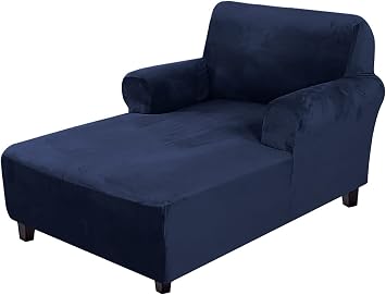 Velvet Chaise Lounge Cover with Double Arm Chaise Slipcovers, Stretch Chaise Chair Covers for Living Room Bedroom Chaise Soft Plush Fabric, Machine Washable Color Blue