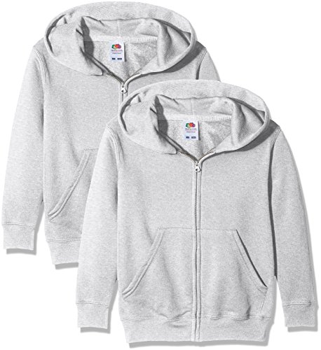 Fruit of the Loom Unisex Kids Zip front Classic Hooded Sweat Pack of 2, Heather Grey, 12-13 Years (Manufacturer Size:34)