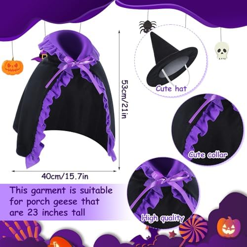 Cosblank Witch Goose Outfit Halloween Costume for Lawn Decor, Cute Porch Goose Clothes for Outdoor Garden Yard Patio Cement Statue Art